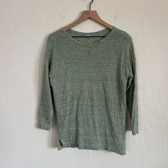 J. McLaughlin 100% Linen Alva Crew Neck Pullover Lightweight Sweater Small Green - Picture 2 of 7